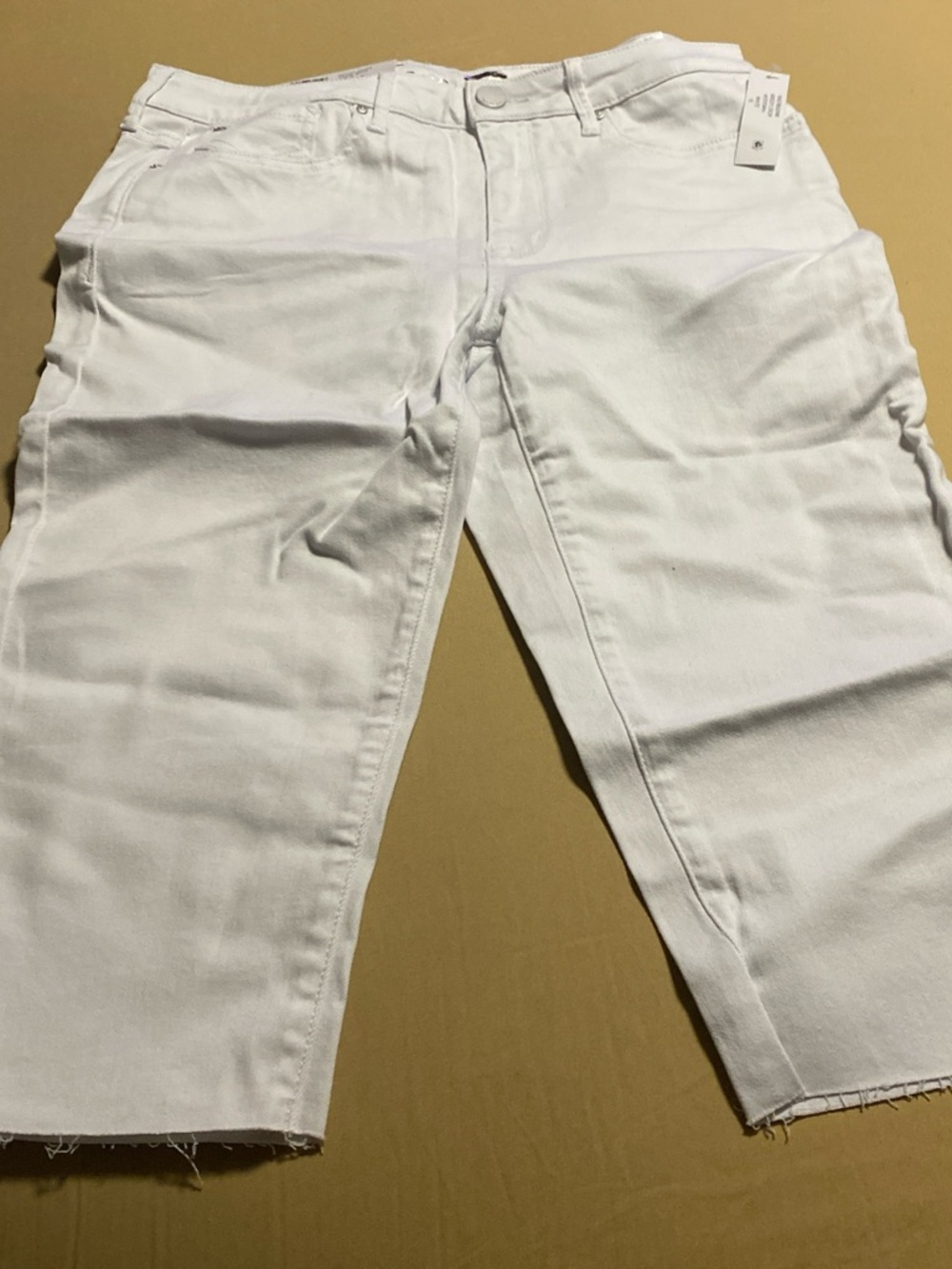 Seven7 White Denim Jeans with Gold Logo Trim